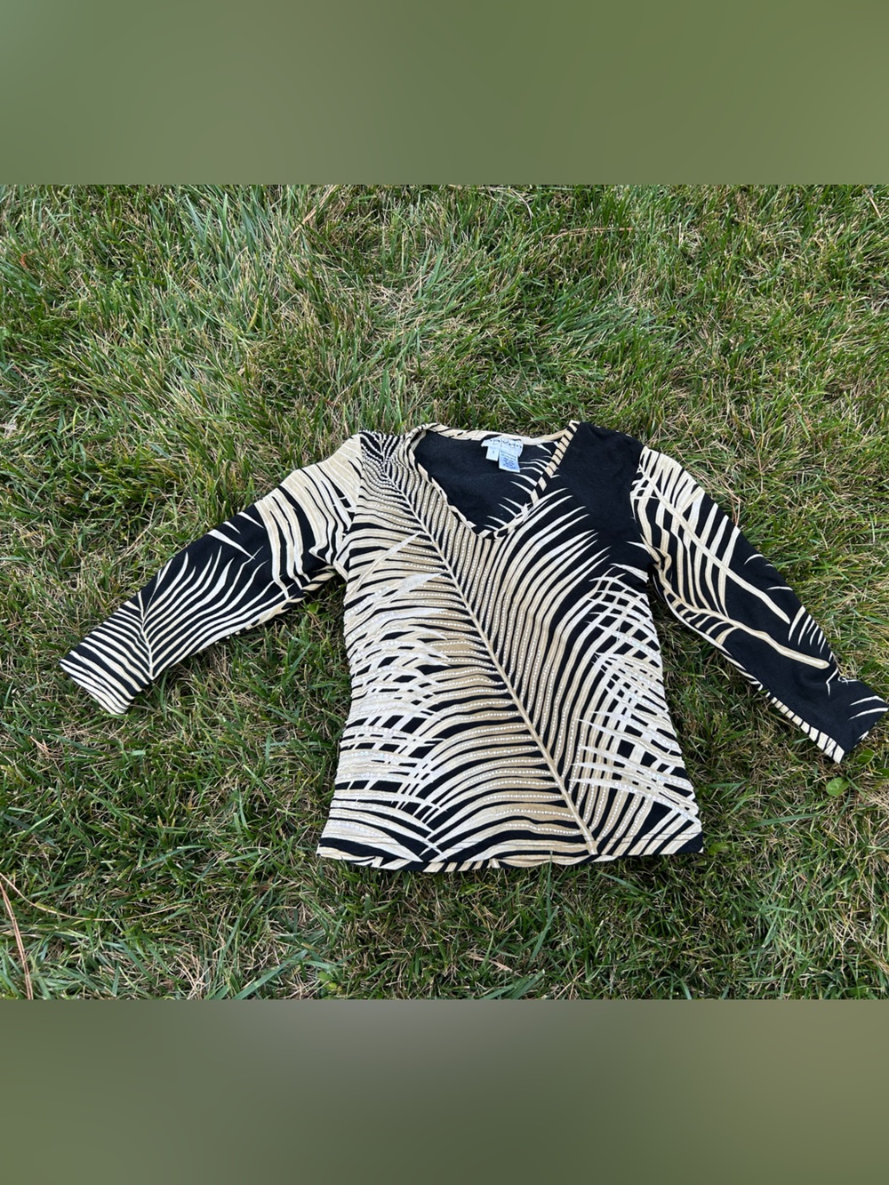 Vintage Haven Palm leaves summer sexy mesh beaded sequin y2k tropical top Small